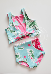 Oversized Christmas Ornaments and Pink Trees Reversible Swimsuit
