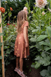 Organic Rusty Mauve and Golden Florals Twirl Dress