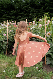 Organic Rusty Mauve and Golden Florals Twirl Dress