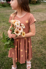 Organic Rusty Mauve and Golden Florals Twirl Dress