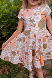 Girls Organic Cotton Pumpkins Twirl Dress for Fall