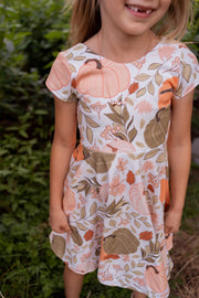 Girls Organic Cotton Pumpkins Twirl Dress for Fall