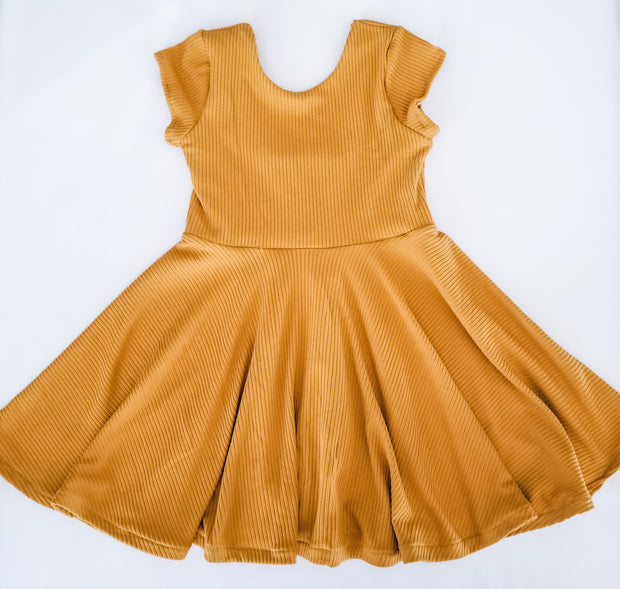 Mustard twirl dress for fall family photos