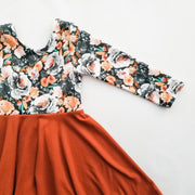 Burnt Orange and Boho Floral Twirl Dress