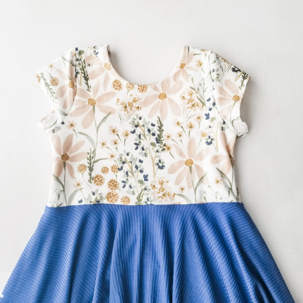 Daisy Twirl Dress With Blue Skirt