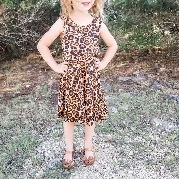 Girls Cheetah Print Summer Twirl Dress