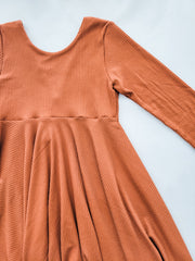 Burnt Orange Solid Rib Knit Twirl Dress
