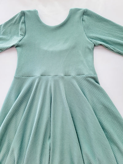 Sage Green Rib Knit Twirl Dress