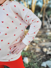 Organic cotton pink and red hearts sweatshirt for girls