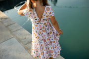 V-Shaped Back Twirl Dress in a Summer Fruit Print