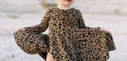 Brown Cheetah Print Long Sleeve Dress For Toddler