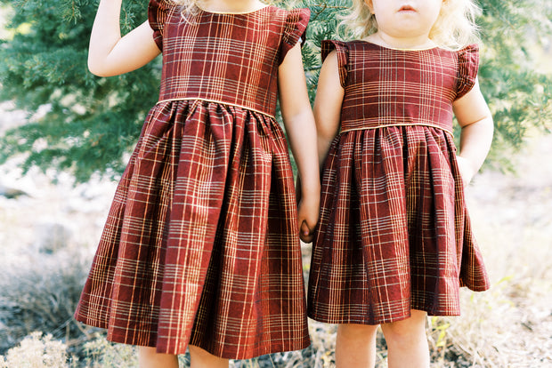 Plaid Christmas Dress With Gold Piping