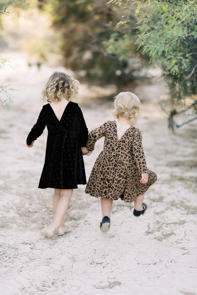 Black Velvet With Gold Dot Modern Twirl Dress