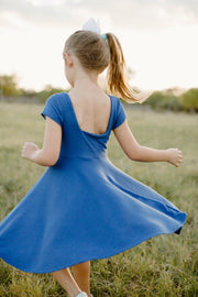 Girls Dusty Blue Solid Knit Twirl Dress