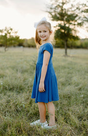 Solid Blue Twirl Dress for GIrls