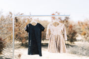 Black foil and Gold foil little girls modern dresses at Rem and Em