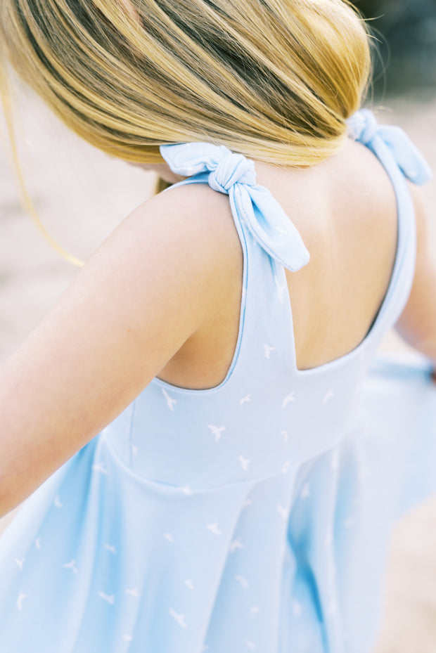 Modern tie top twirl dress for little girls