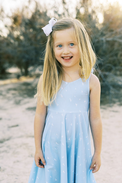 Blue Bird Tie Top Modern Girls Twirl Dress  Rem and Em
