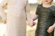 Black and gold pleated toddler shift dress