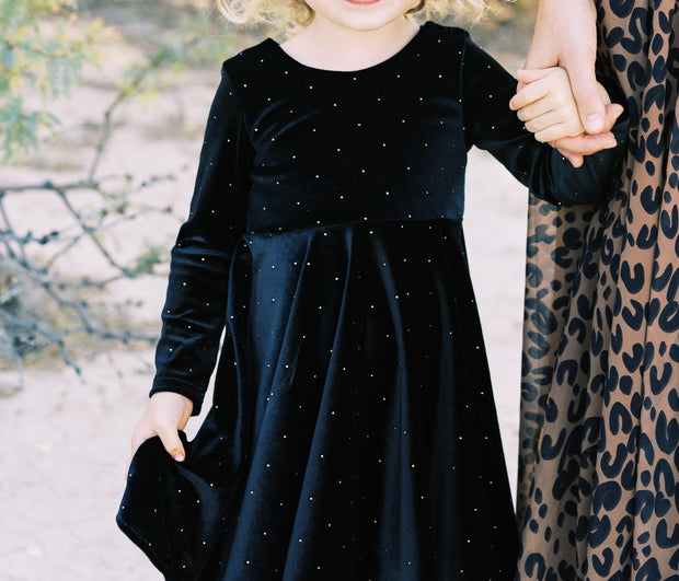 Black Velvet With Gold Dots Twirl Dress Rem and Em Black Velvet With Gold Dots Twirl Dress Rem and Em