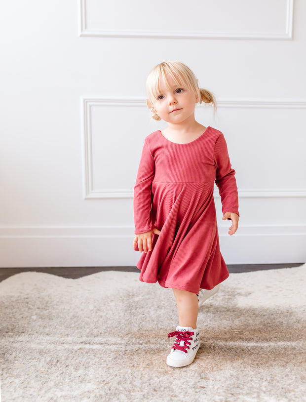 Mauve toddler twirl dress for fall family photos
