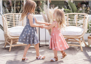 Clay Pink Suns Sleeveless Summer Twirl Dress For Girls