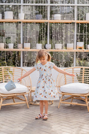 cotton chicken fabric dresses Farm Spring Chicken Print Girls Ruffle Dress 3