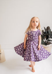 Dark Purple Floral Twirl Dress
