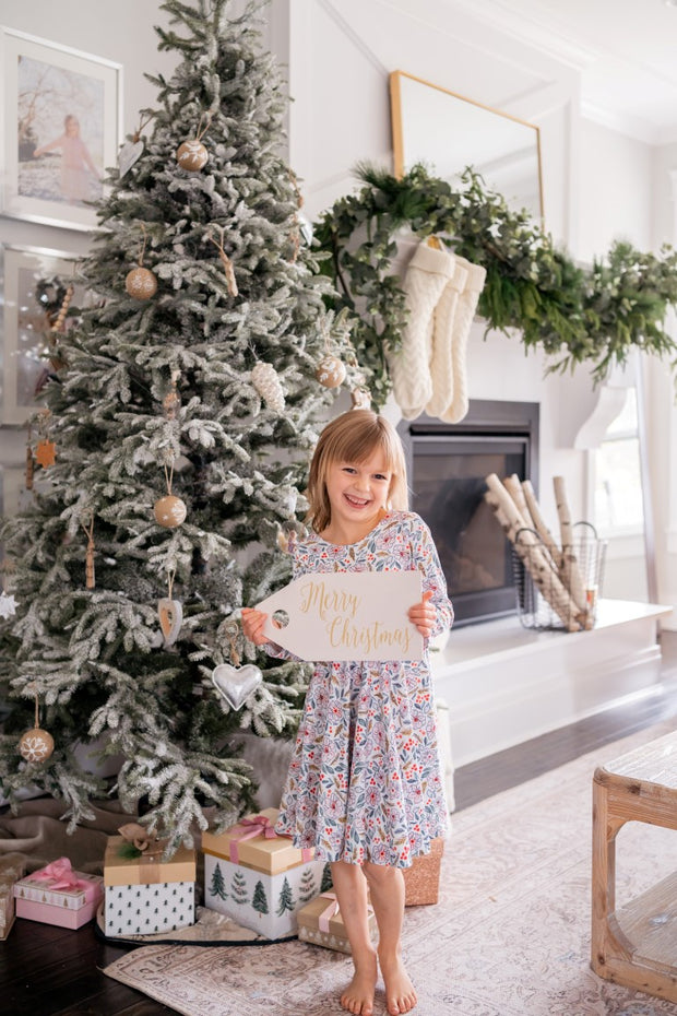 Bright Christmas Floral Twirl Dress Rem and Em Bright Christmas Floral Twirl Dress Rem and Em