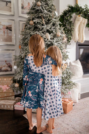 Girls navy blue and blush pink coordinating christmas twirl dresses